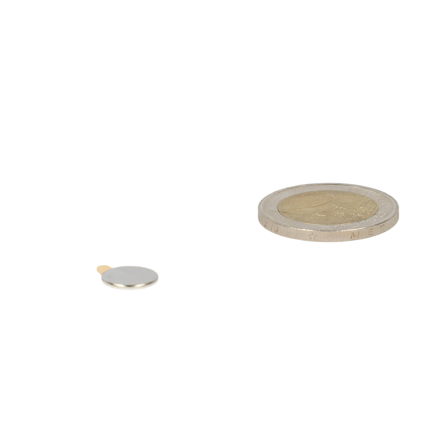 Neodym Scheibenmagnet Ø10 x 1 mm, N45, vernickelt (NiCuNi) selbstklebend