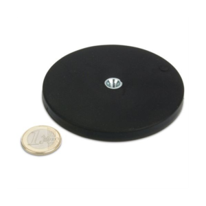 Neodym Topfmagnet Ø88 x 8,5 mm, N40, im Stahltopf, gummibeschichtet, gummibeschichtet, mit Innengewinde M6, mit Gewinde M8