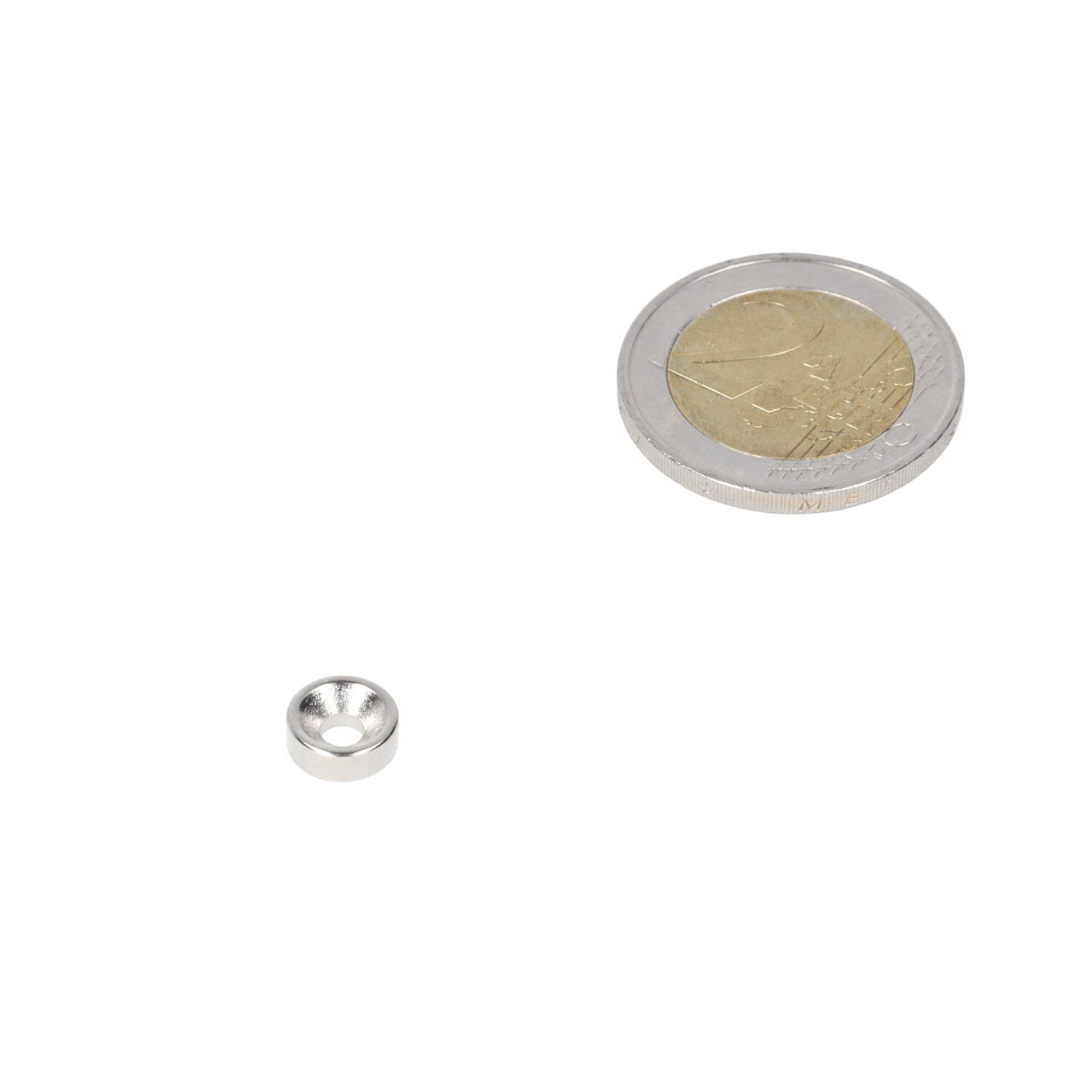 Neodym Ringmagnet 8 x 6 x 3,1 x 3 mm, N35, vernickelt (NiCuNi), mit Senkbohrung, Nordpol