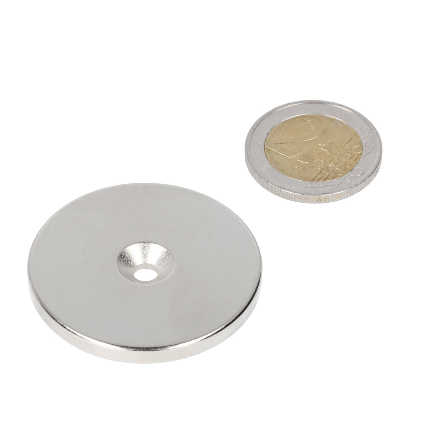 Neodym Ringmagnet 42 x 9,5 x 4,5 x 4 mm, N35, vernickelt (NiCuNi), mit Senkbohrung, Nordpol