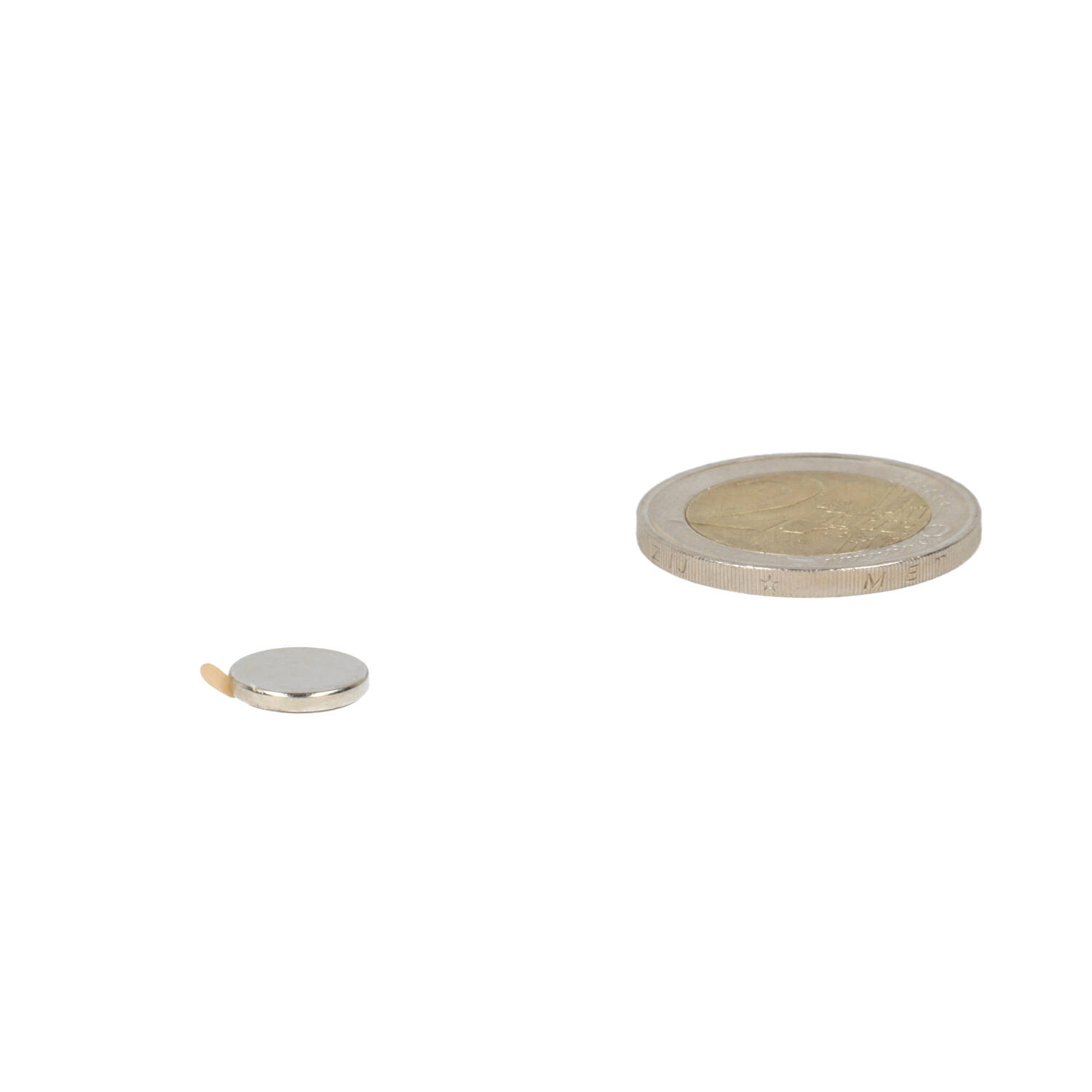 Neodym Scheibenmagnet Ø10 x 1,5 mm, N45, vernickelt (NiCuNi) selbstklebend
