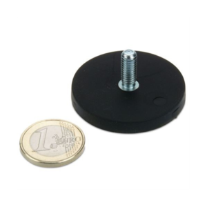Neodym Topfmagnet Ø43 x 6 mm, N40, im Stahltopf, gummibeschichtet, gummibeschichtet M6 x 15, mit Gewindestift, mit Gewinde M4