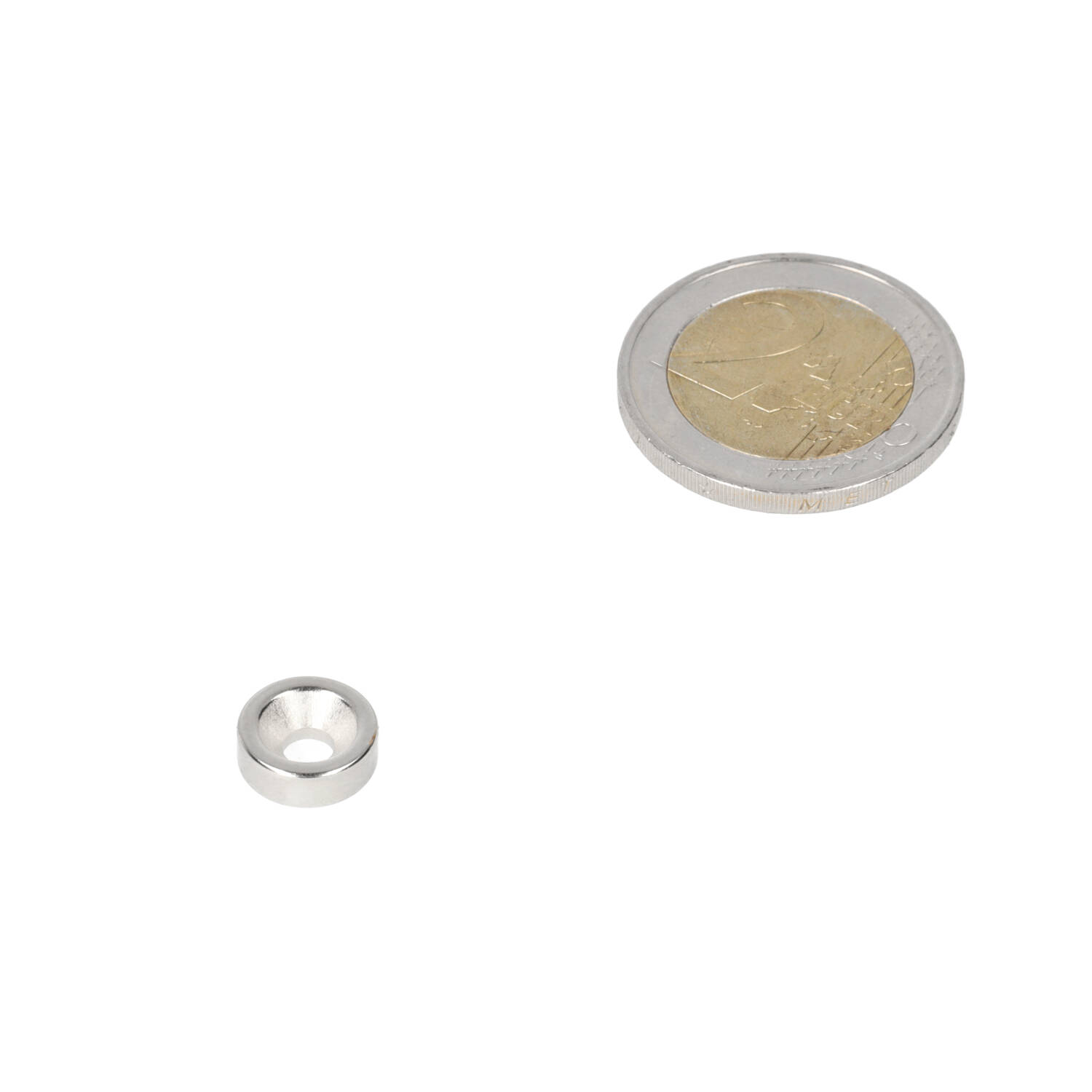Neodym Ringmagnet 10 x 7,1 x 3,6 x 3,5 mm, N35, vernickelt (NiCuNi), mit Senkbohrung, Nordpol