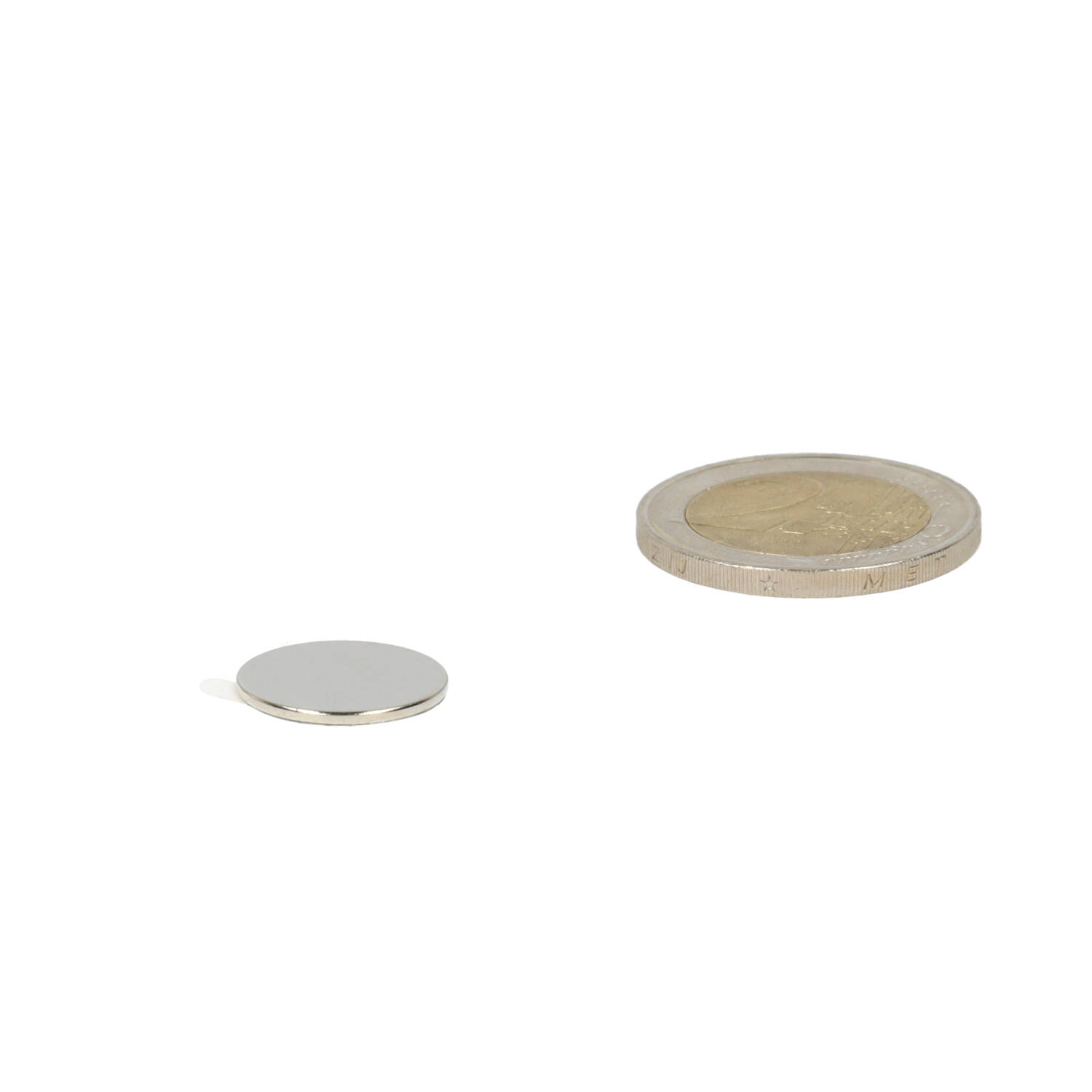 Neodym Scheibenmagnet Ø15 x 1 mm, N45, vernickelt (NiCuNi) selbstklebend
