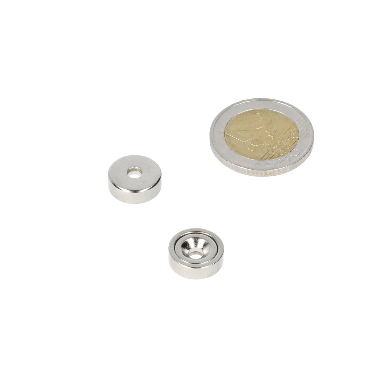 Neodym Topfmagnet 13 x 4,5 mm, N40, im Stahltopf, vernickelt (NiCuNi) Bohrung und Senkung