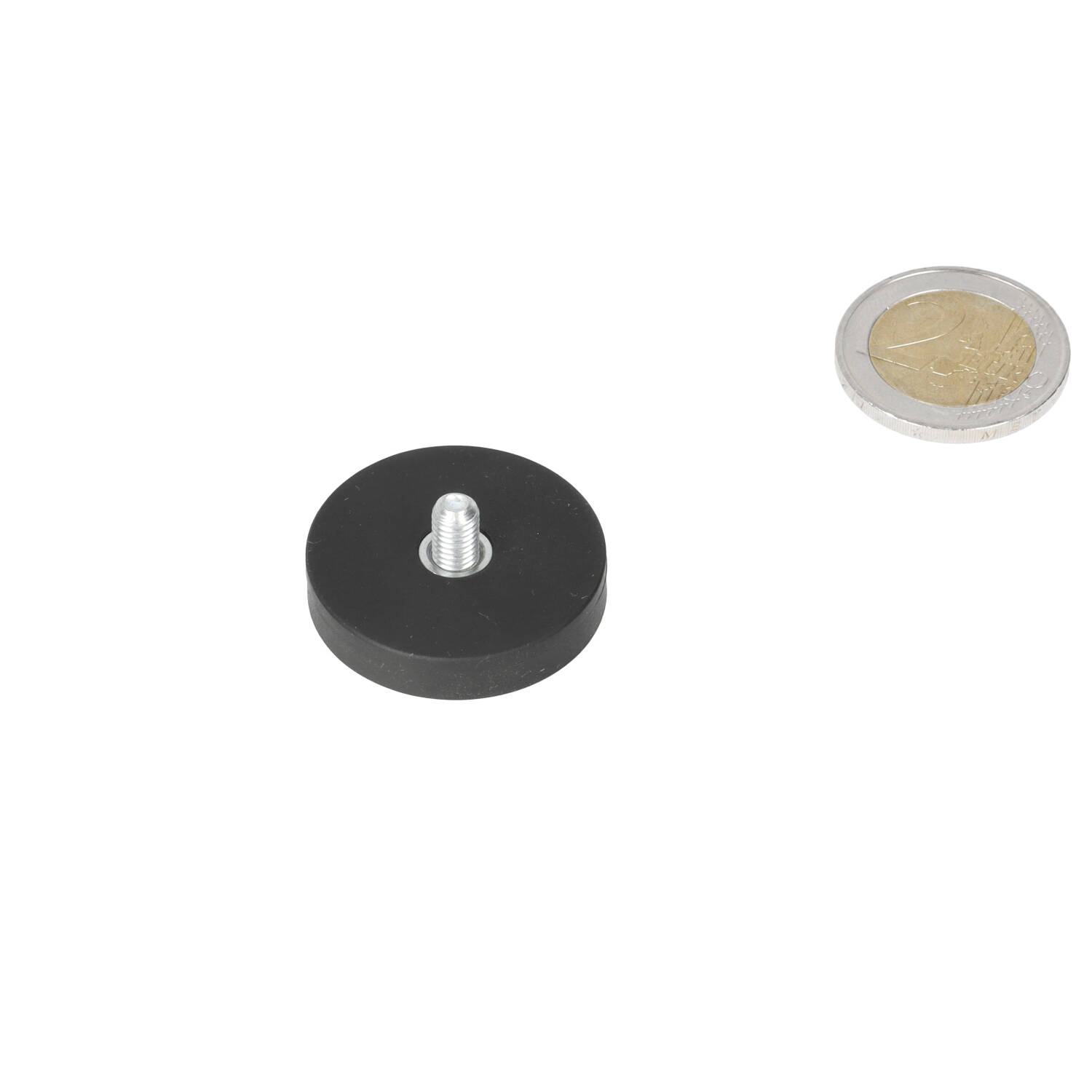 Neodym Topfmagnet 31 x 6 mm, N40, im Stahltopf, gummibeschichtet, gummibeschichtet M5 x 8, mit Gewindestift, mit Gewinde M6