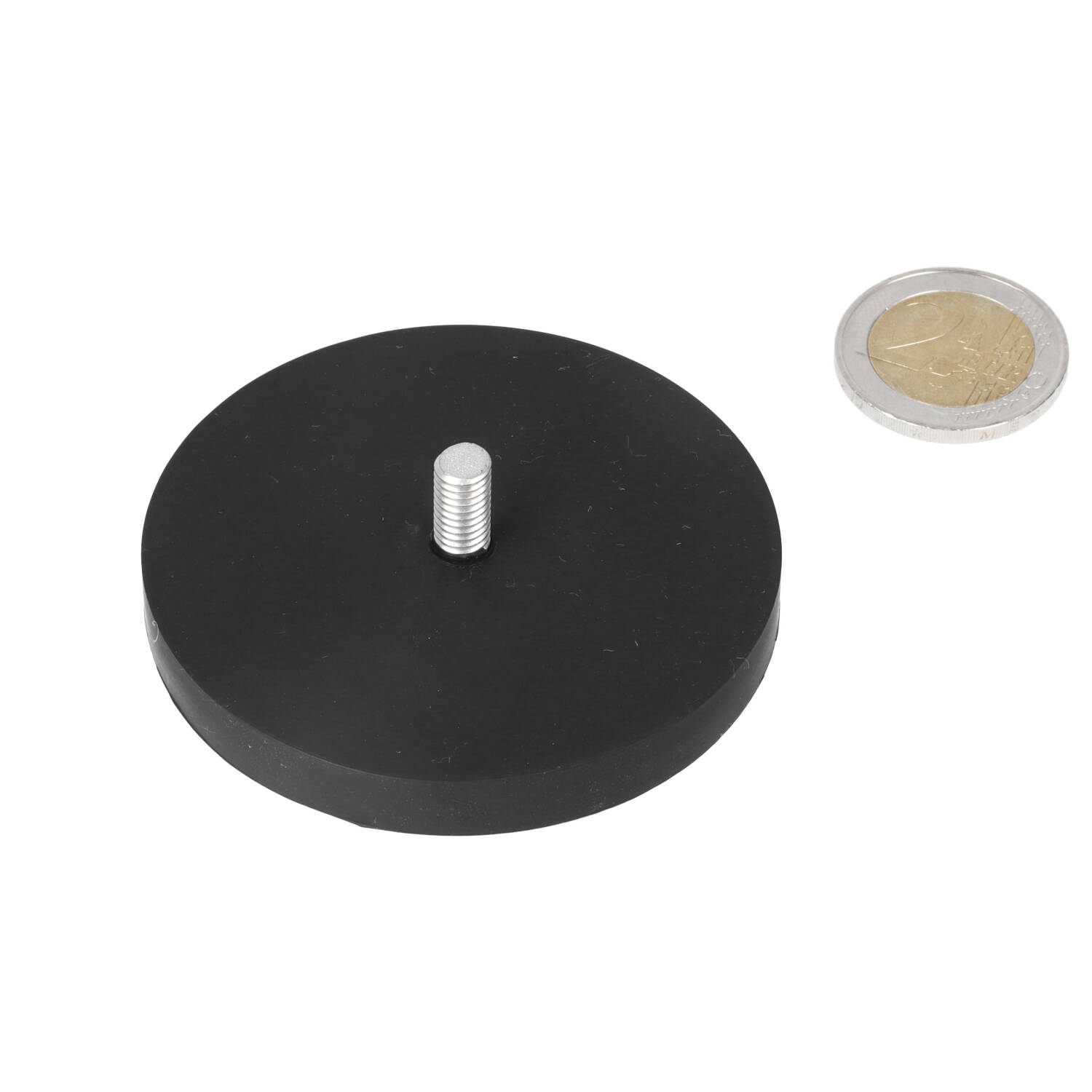 Neodym Topfmagnet 66 x 8,5 mm, N40, im Stahltopf, gummibeschichtet, gummibeschichtet, mit Gewindestift, mit Gewinde M6